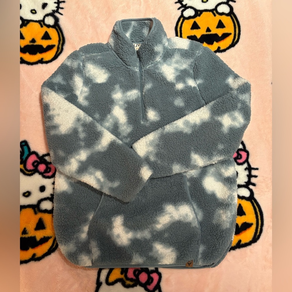 Blue & White Cloud Print Sherpa Quarter-Zip Pullover